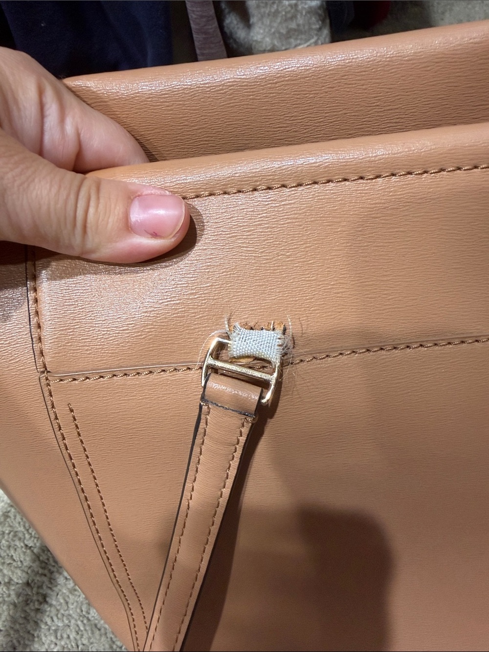 Tory Burch Small Parker Tote - Camel Leather Tote with Logo Tag - Picture 5 of 11